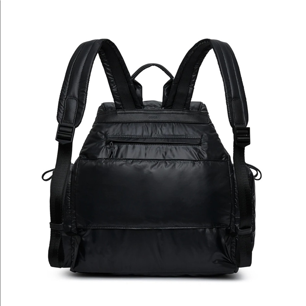 Caraa Black Vegan Faux Leather Drawstring Waterproof Backpack NWT Travel Work - Picture 3 of 10